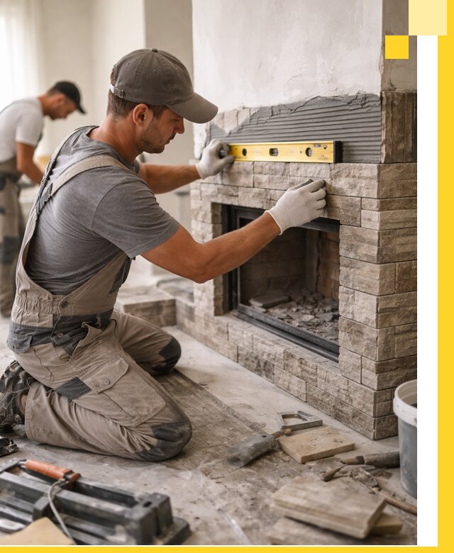 Облицовка каминов в Мичуринске, монтаж и отделка натуральным камнем