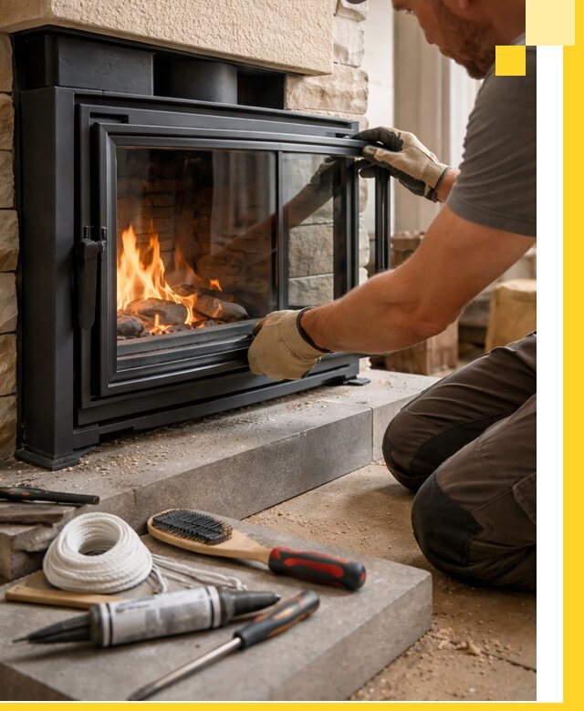 Производство, монтаж и доставка каминов со стеклом в Мичуринске