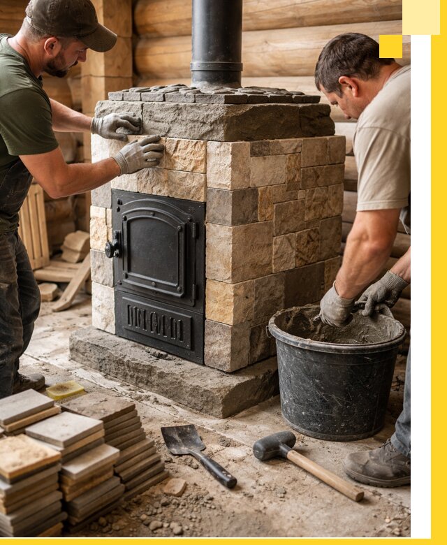 Облицовка банной печи под ключ в Мичуринске: камень и плитка