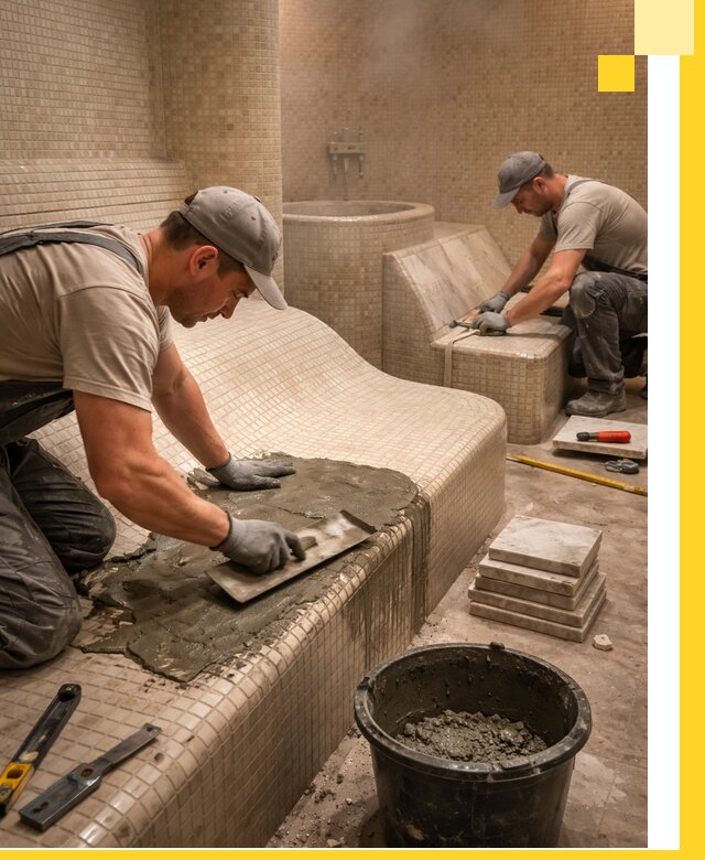 Лежаки для хамама под ключ в Мичуринске, проект и монтаж