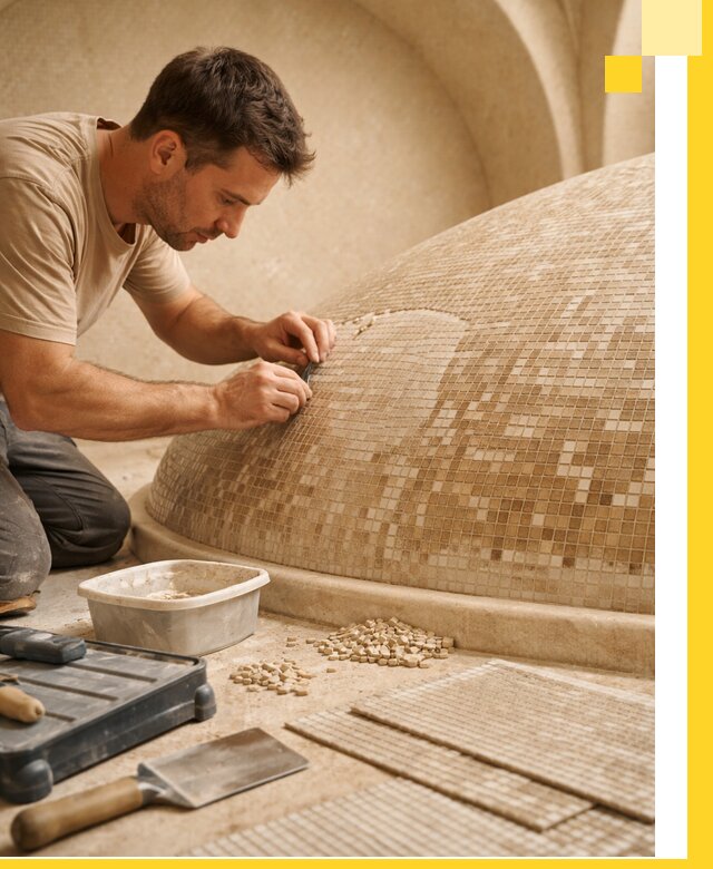 Профессиональная укладка мозаики для хамама под ключ в Мичуринске